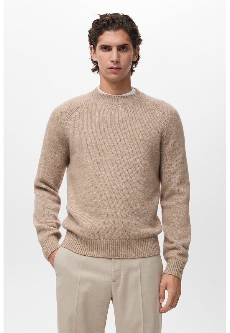 Pulover din amestec de bumbac si lana cu maneci raglan
