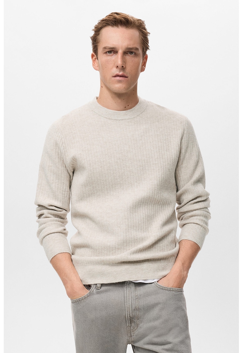 Pulover uni cu decolteu la baza gatului - Crem