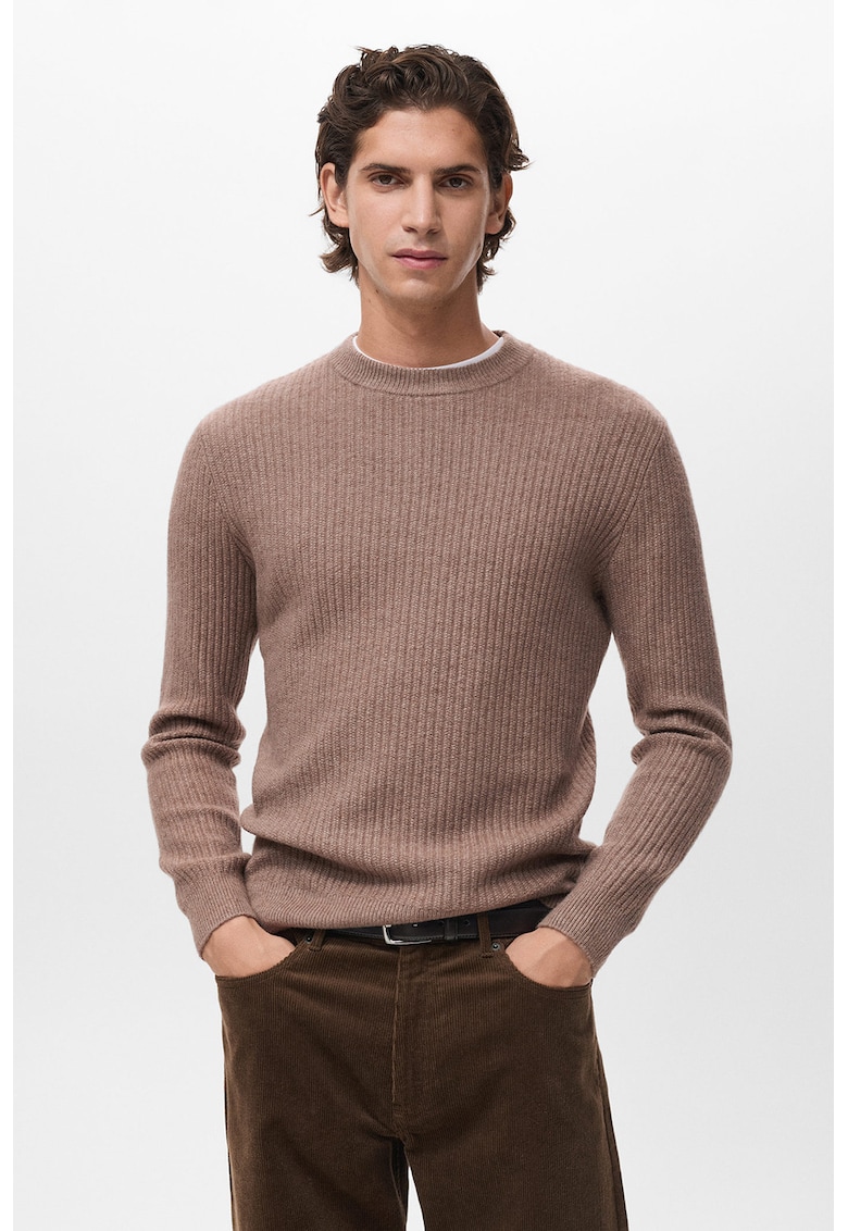 Pulover uni cu decolteu la baza gatului - Maro inchis