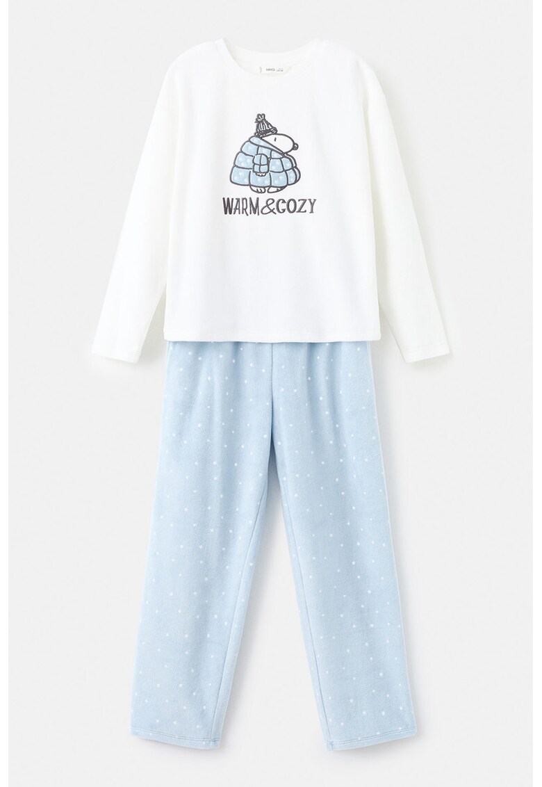 Pijama cu pantaloni lungi din amestec de bumbac - Alb/Albastru