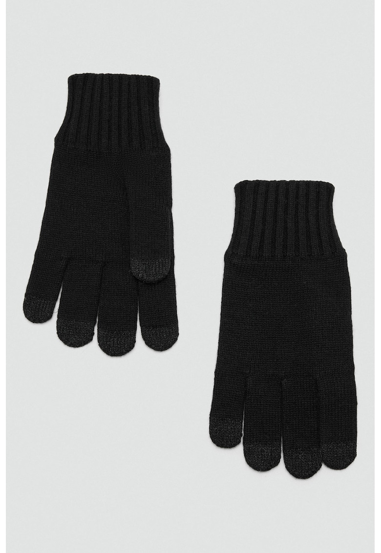Manusi din amestec de lana cu terminatii striate - Negru