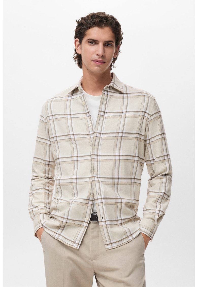 Camasa din bumbac cu model in carouri - Alb/Maro inchis/Bej deschis