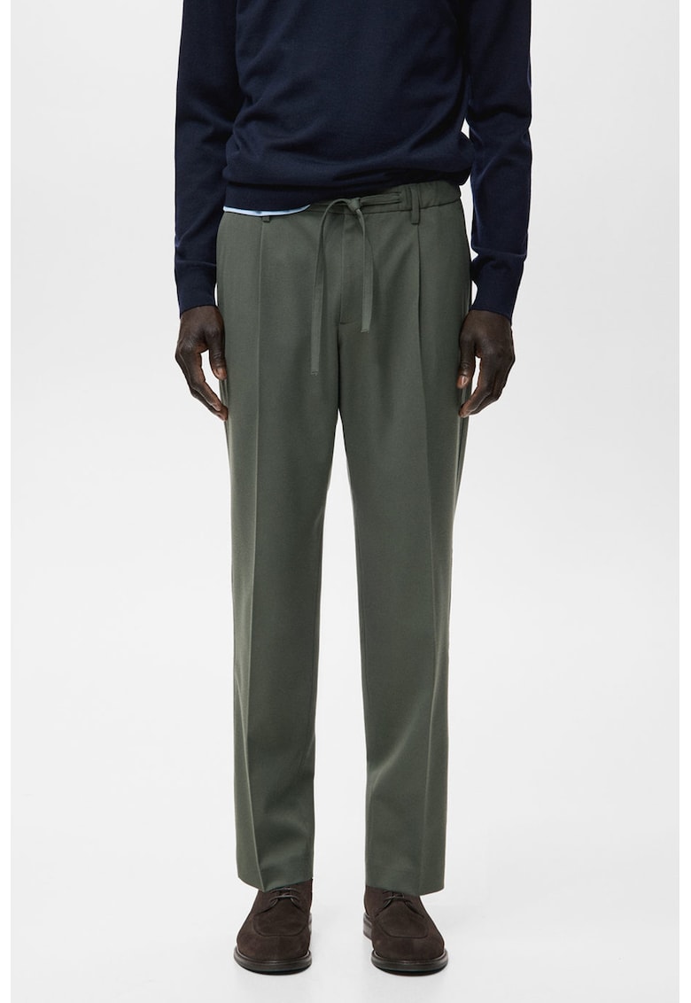 Pantaloni chino cu snur de ajustare in talie - Kaki