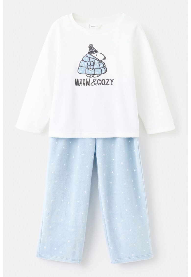 Pijama cu pantaloni lungi din amestec de bumbac - Alb/Albastru pastel
