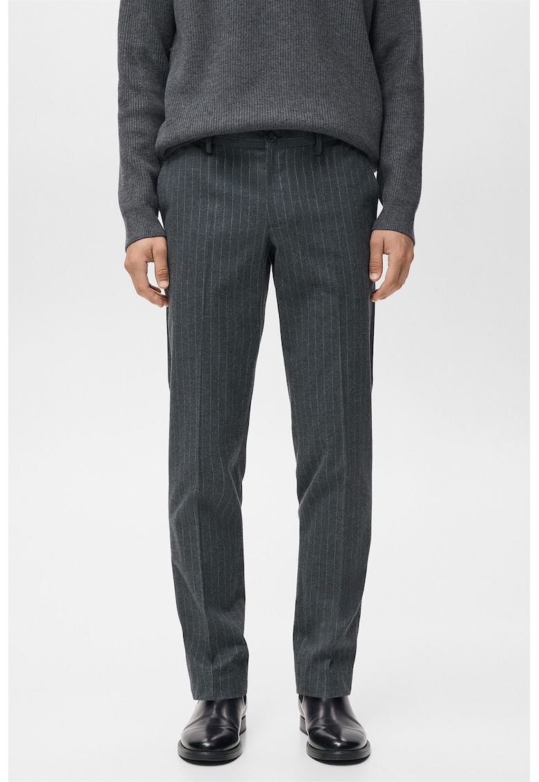 Pantaloni regular-fit din amestec de bumbac cu talie medie - Gri inchis