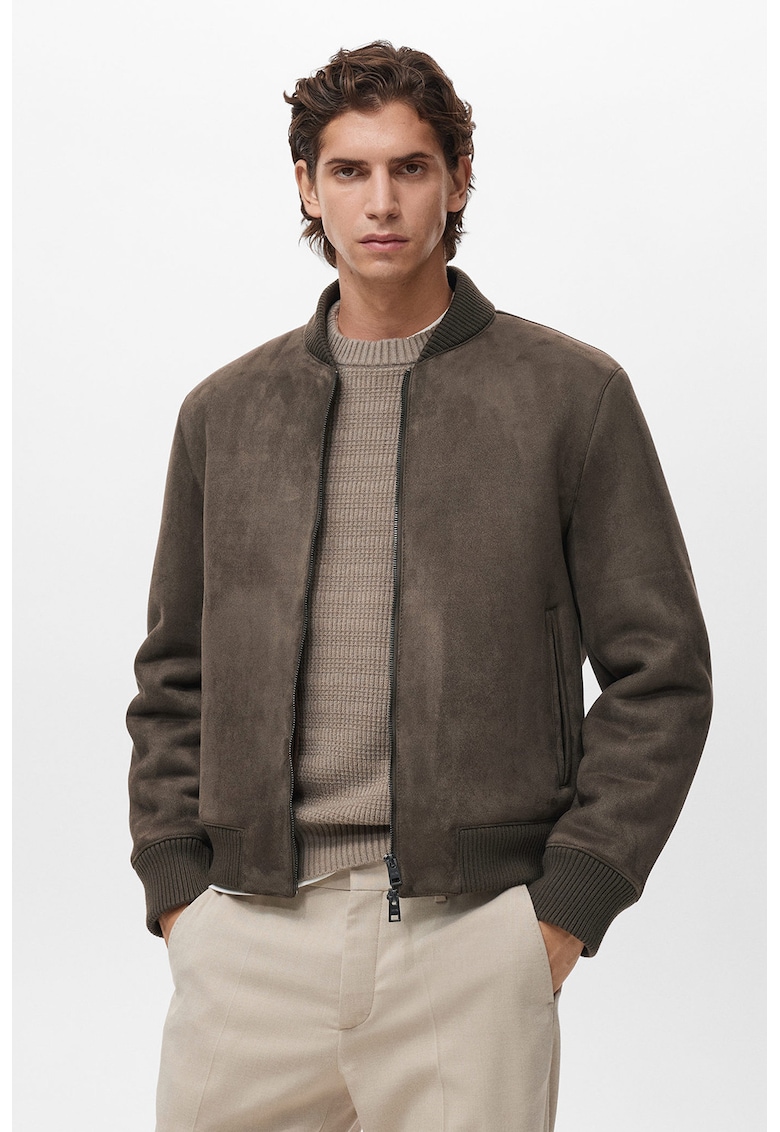 Jacheta din piele intoarsa ecologica cu fermoar