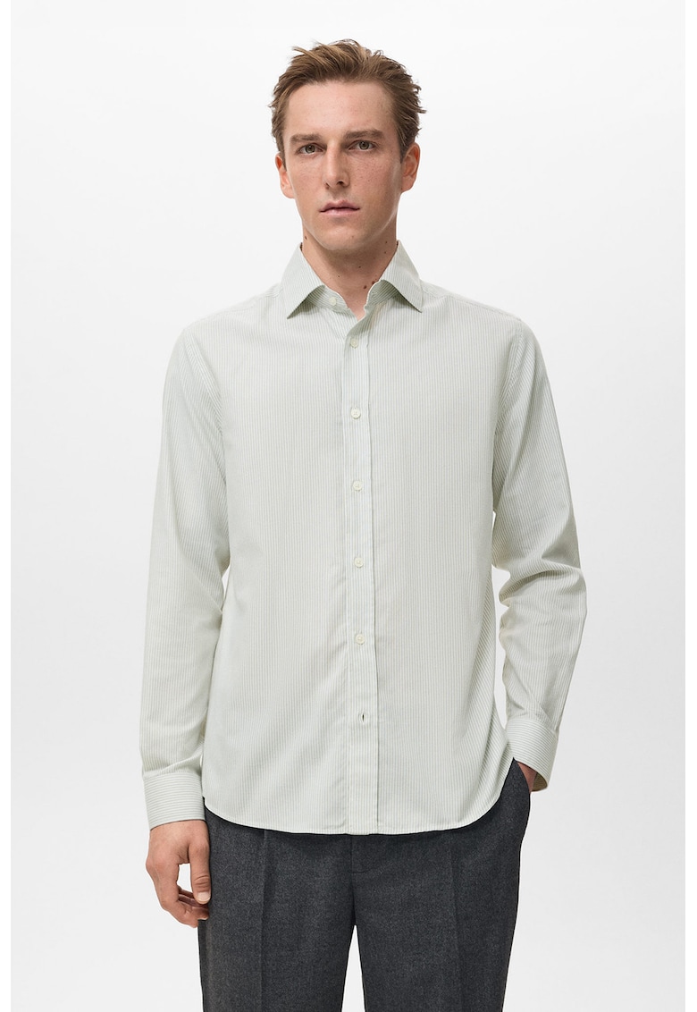 Camasa din bumbac cu guler clasic si dungi