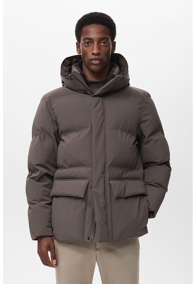 Geaca matlasata cu gluga - Maro inchis