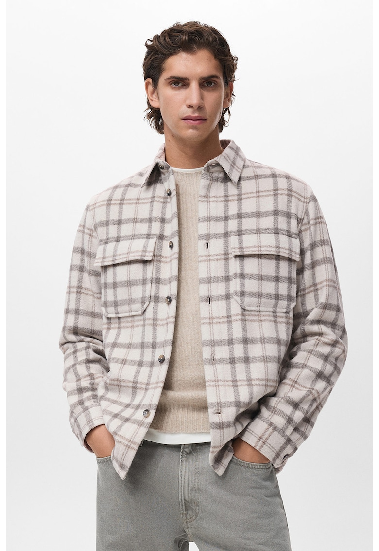 Jacheta regular-fit cu buzunare pe piept si model in carouri