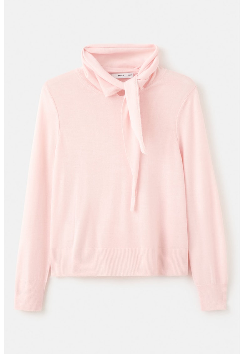 Pulover din amestec de lana cu guler inalt si snururi de ajustare