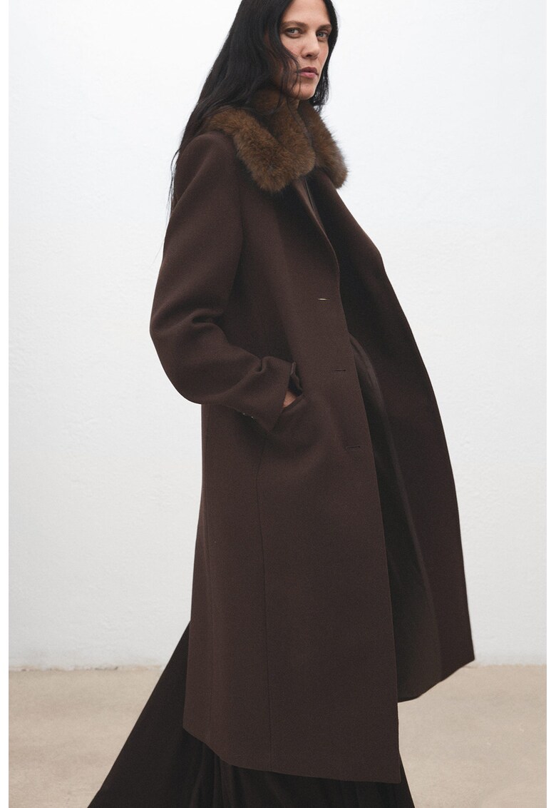 Trenci lung din amestec de lana - Maro inchis