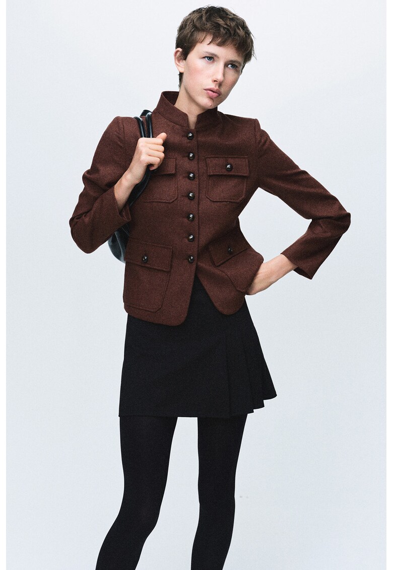 Jacheta din amestec de lana cu buzunare pe piept