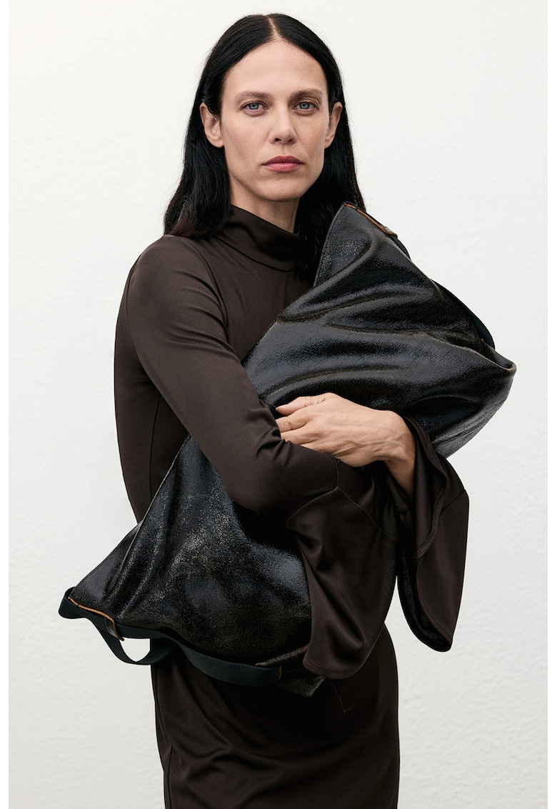 Rochie lunga cu guler mediu - Maro inchis