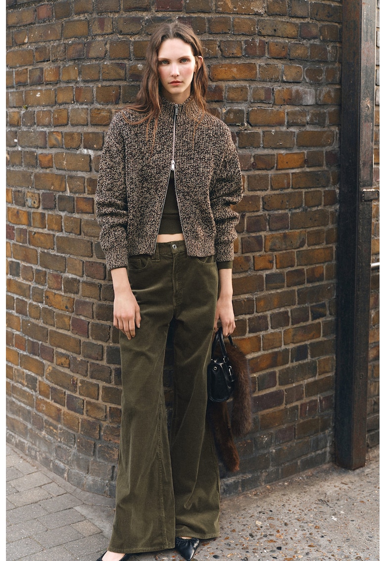 Pantaloni din reiat cu croiala ampla - Verde masliniu