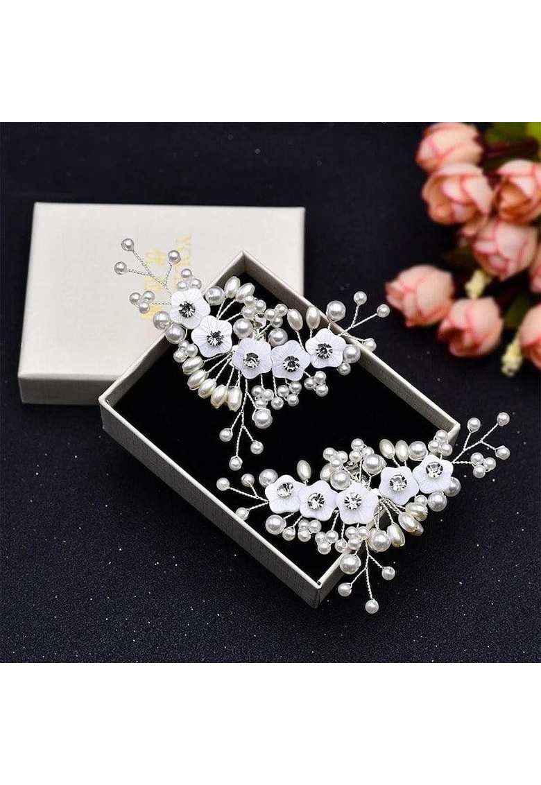 Set 2 brose argintii - pentru pantofi - cu clips si perle - Oddvar C2 Set 2 brose argintii - pentru pantofi - cu clips si perle - Oddvar C2