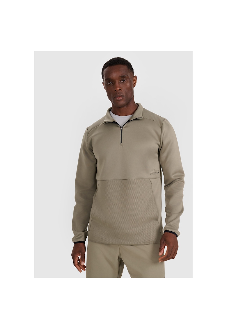 Bluza Deportiva Barbati Kaki S-XXL - Material Sintetic - Fara Gluga - Uscare Rapida - Confort cotidian 290gsm - Antrenament Vant si Fermoar Gat - Buzunar Marsupiu Frontal