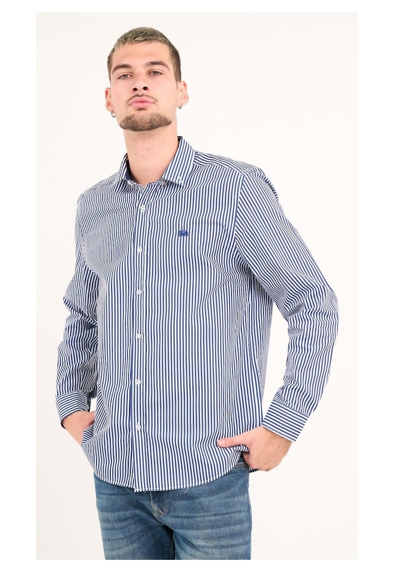 - Camasa barbat cu maneca lunga si dungi ( DARK BLUE - Material: Bumbac