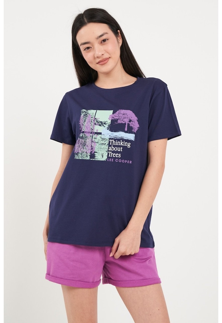 - Tricou dama cu maneca scurta si imprimeu ( Material: Bumbac - MADIEVAL BLUE