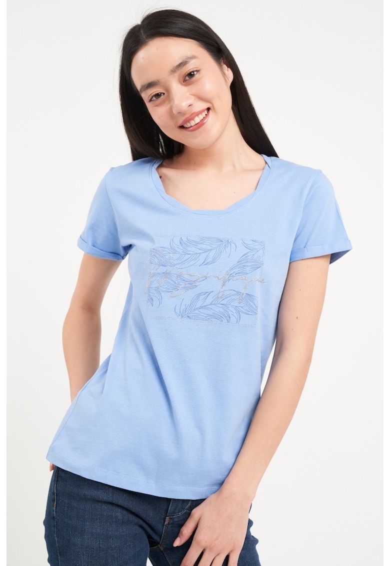 - Tricou dama cu maneca scurta si imprimeu grafic ( Material: Bumbac - BEL AIR BLUE