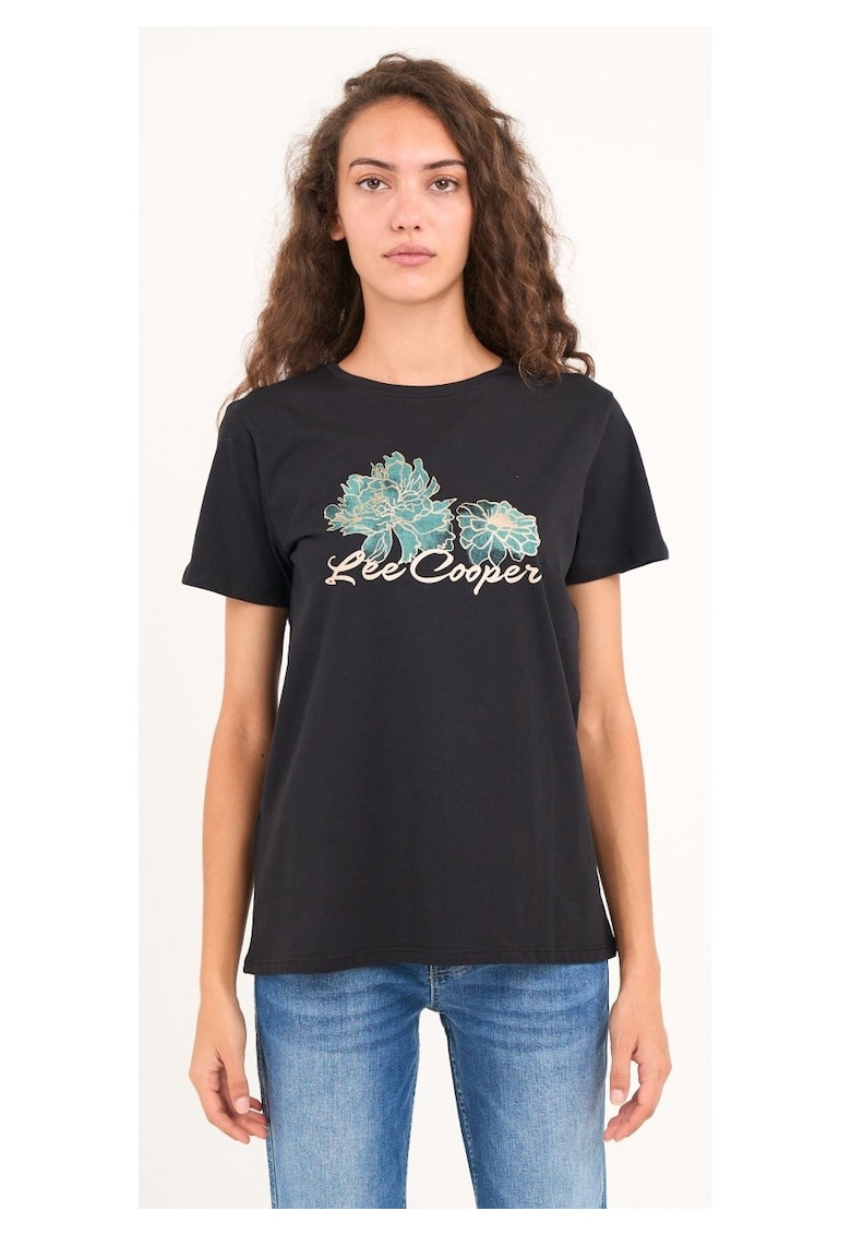 - Tricou dama maneca scurta si imprimeu (BLACK - Material: Bumbac