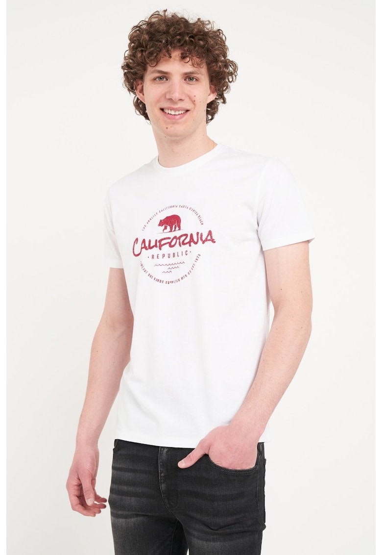 - Tricou barbat cu maneca scurta si imprimeu ( WHITE - Material: Bumbac