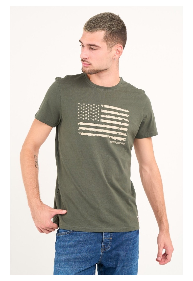 - Tricou barbat cu maneca scurta si imprimeu ( DEEP FOREST - Material: Bumbac
