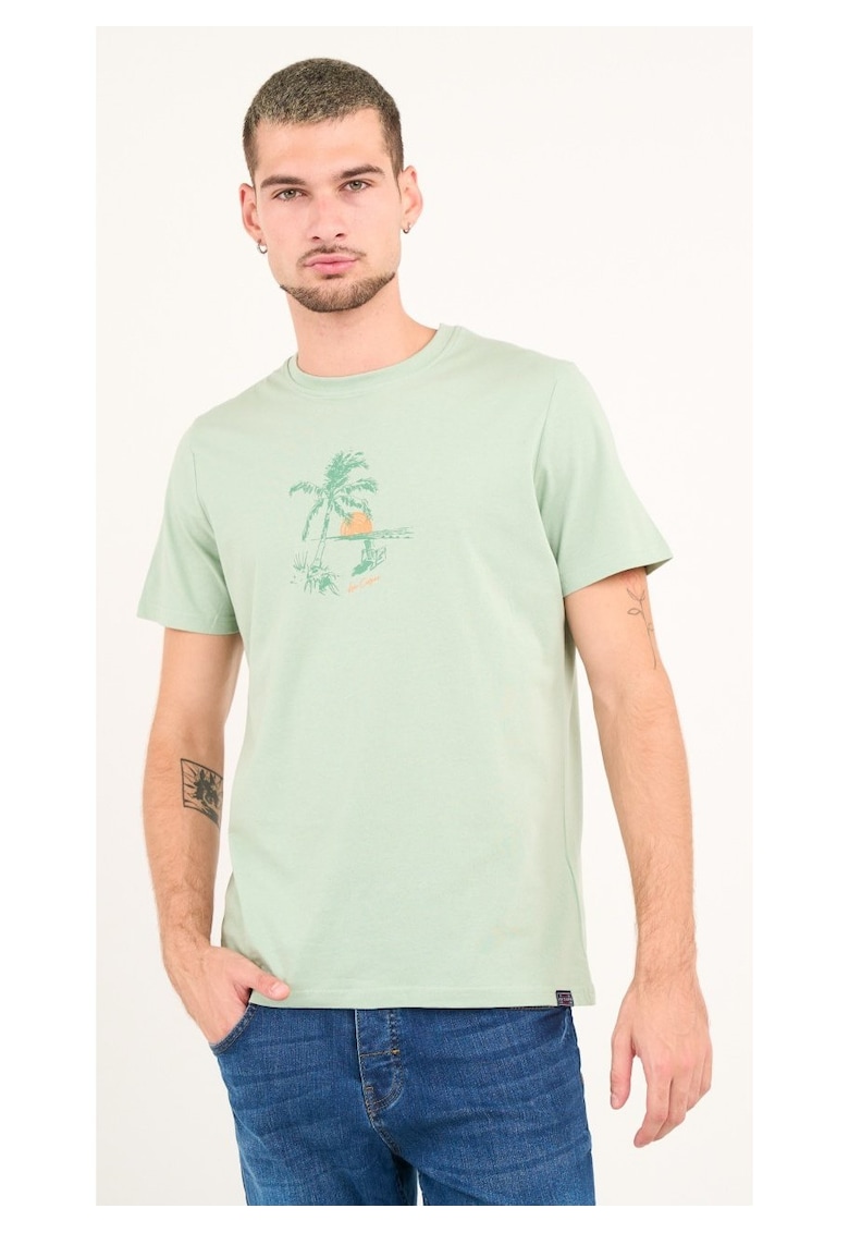 - Tricou barbat cu maneca scurta si detalii grafice ( Material: Bumbac - CAMEO GREEN
