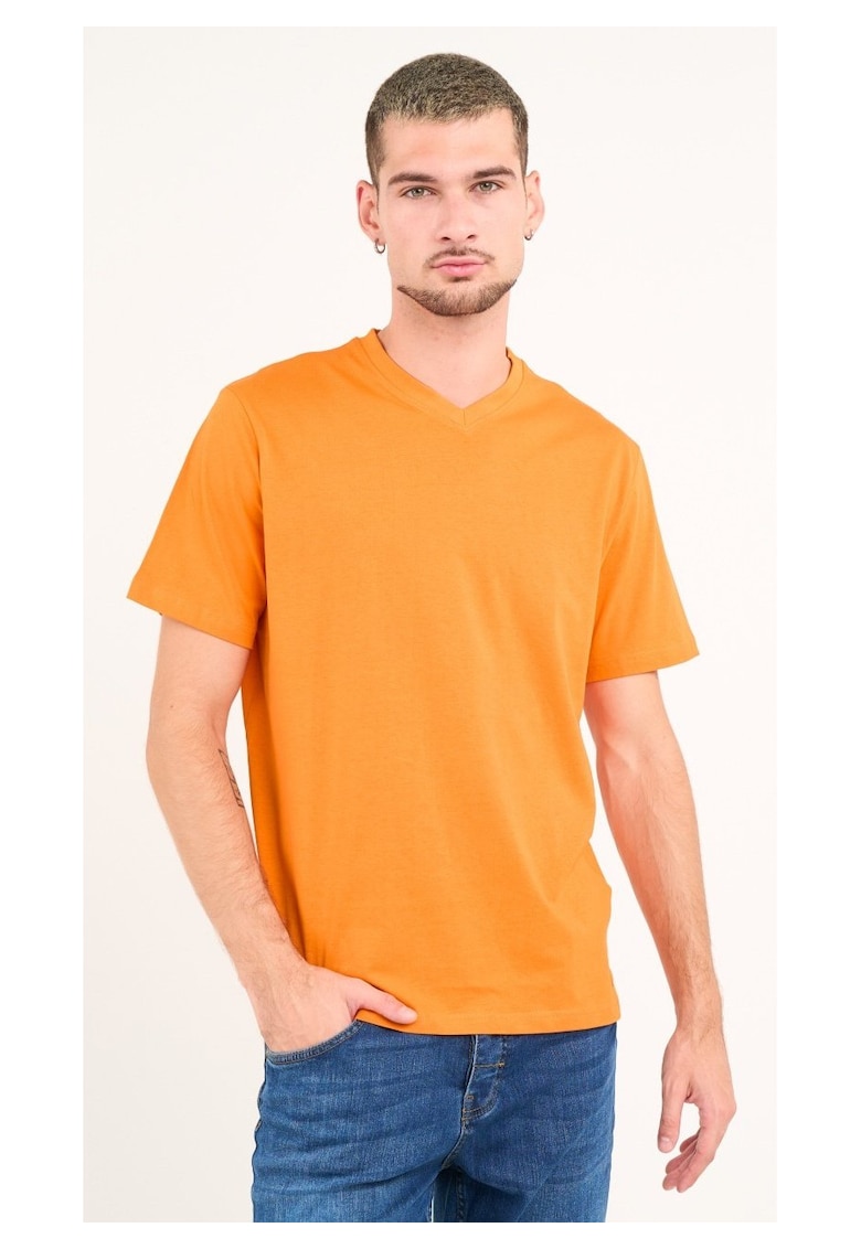 Tricou uni cu decolteu in V - Mandarin
