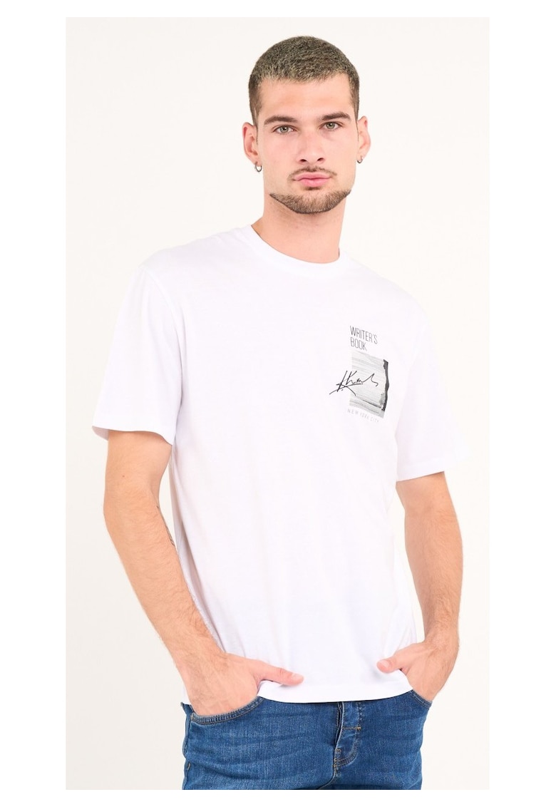 Kenvelo - Tricou barbat cu maneca scurta si imprimeu ( WHITE - Material: Bumbac
