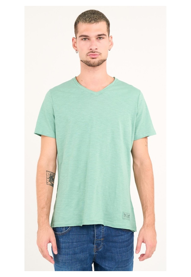 Tricou uni cu decolteu in V - Verde