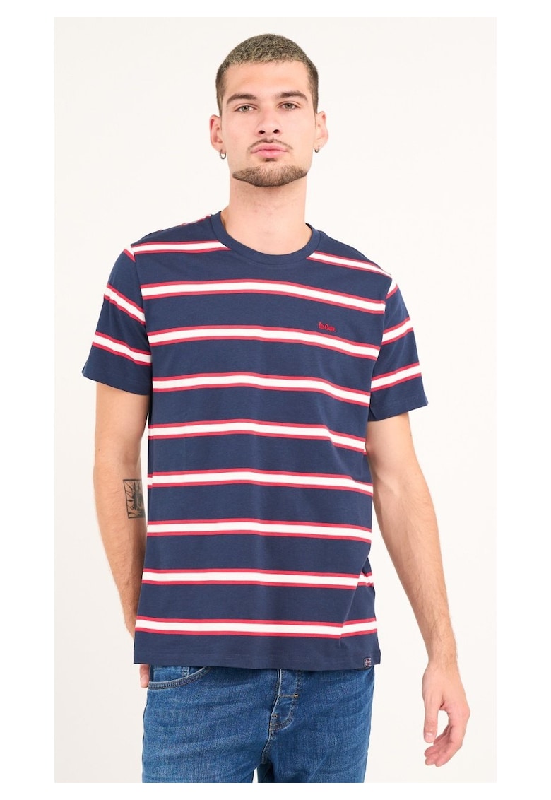 - Tricou barbat cu maneca scurta si dungi ( DRESS BLUE - Material: Bumbac