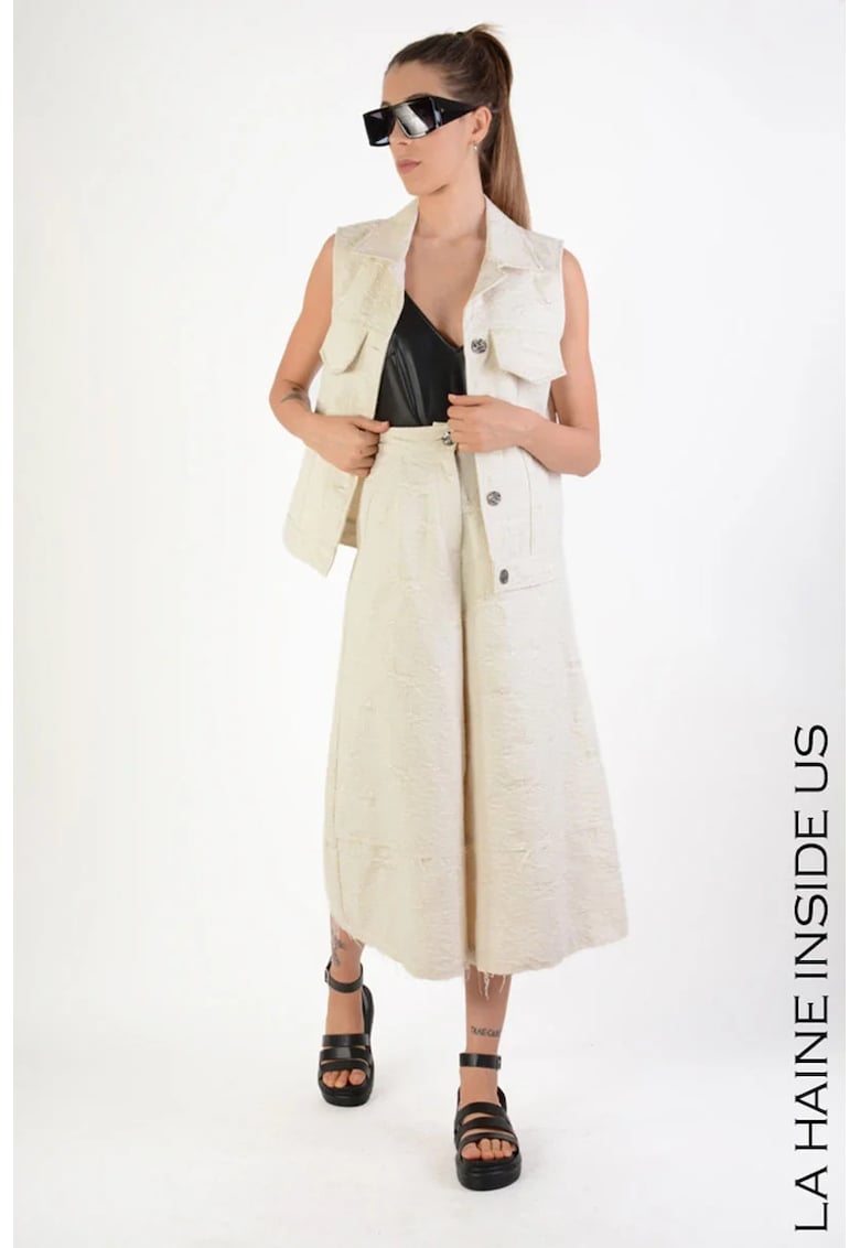 Vesta supradimensionata cu buzunare frontale - Bej