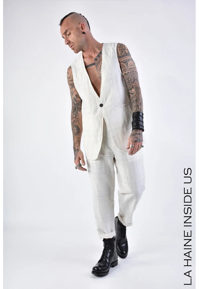 Vestă supradimensionată cu imprimeu subtil ăn dungi și buzunare frontale