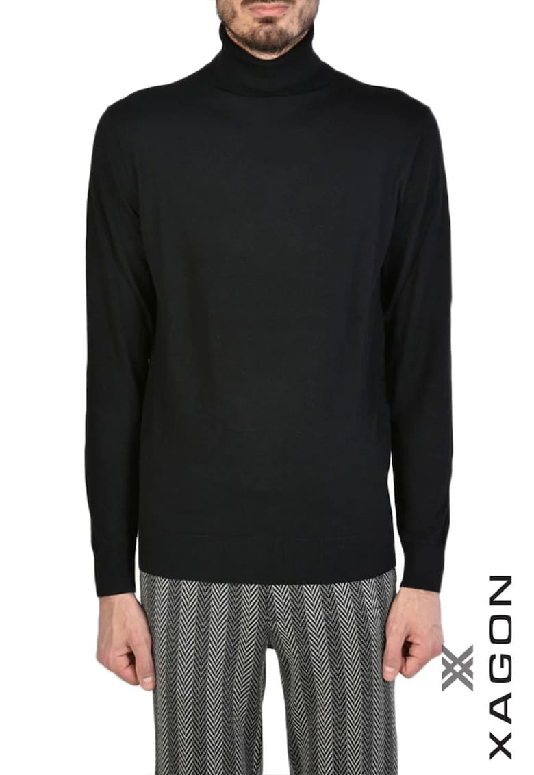 Pulover pe gat - cu guler reiat rulat cu bordura reiata la mansete