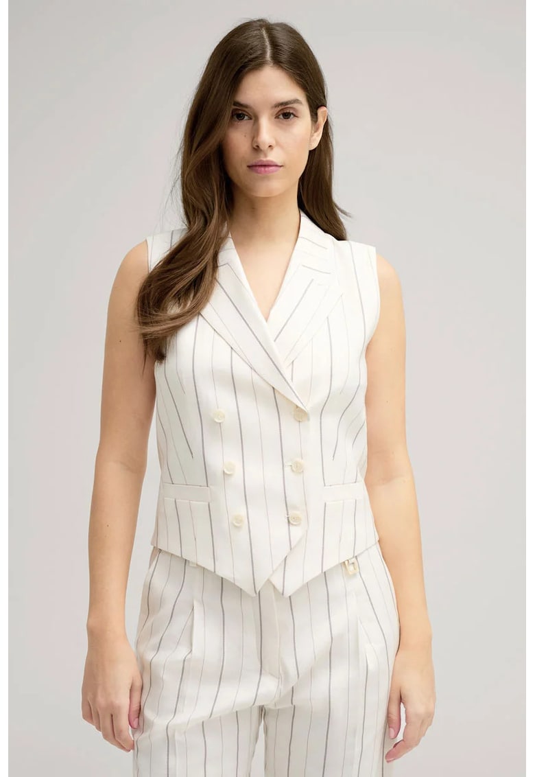 Vestă cu imprimeu în dungi și închidere la două rânduri de nasturi