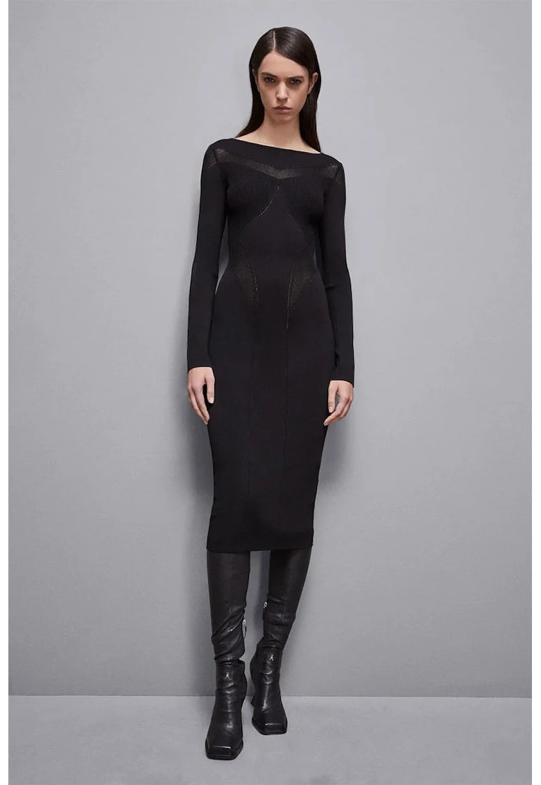 Rochie midi creion cu detalii semi-transparente