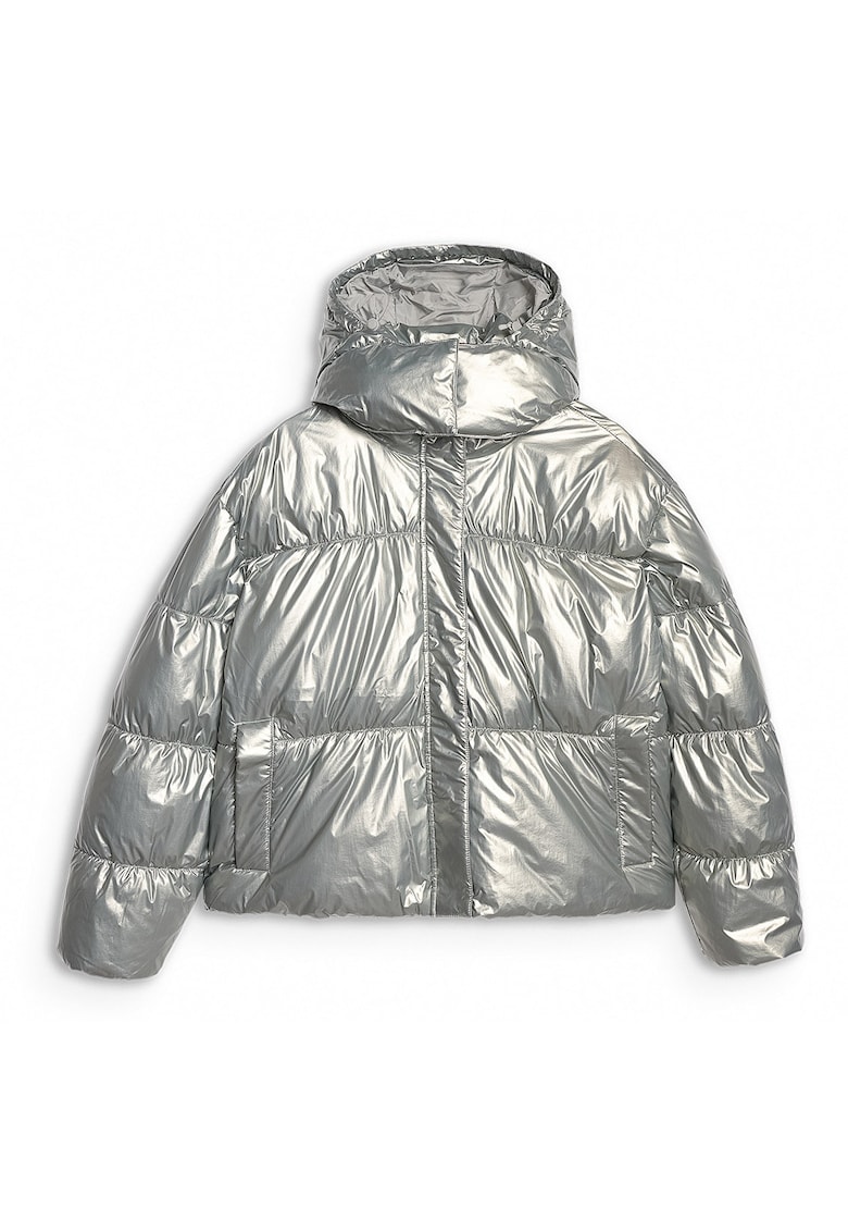 Geaca puf dama hidrofoba - cu gluga detasabila - Gri deschis