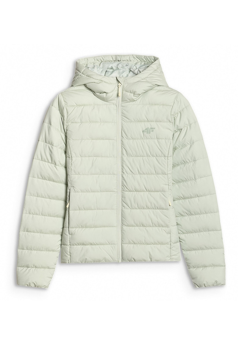 Geaca matlasata dama verde menta slim fit - cu gluga - material rip-stop - umplutura 100% poliester reciclat - impermeabila - sport multi-active -