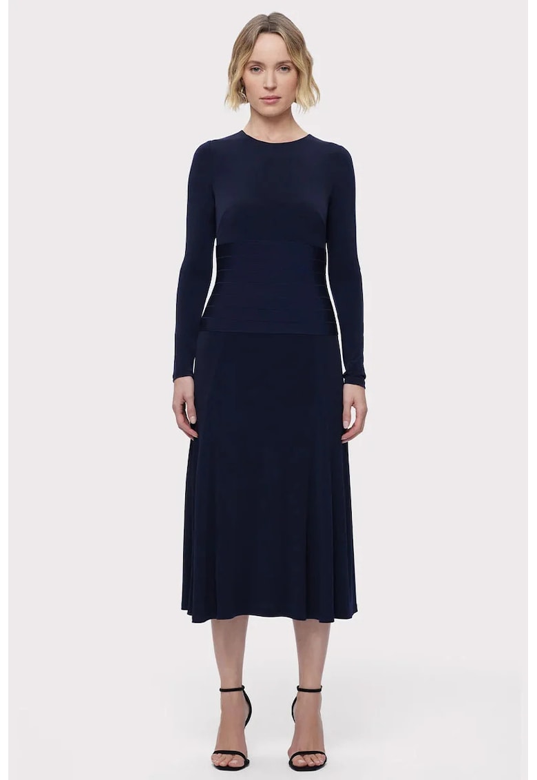 Rochie midi cu maneca lunga si inchidere la spate prin fermoar