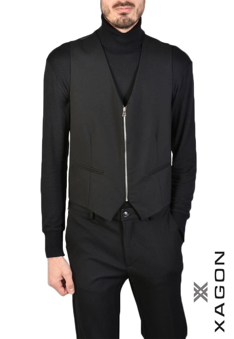 Vestă cu două buzunare în față și închidere cu fermoar - Negru