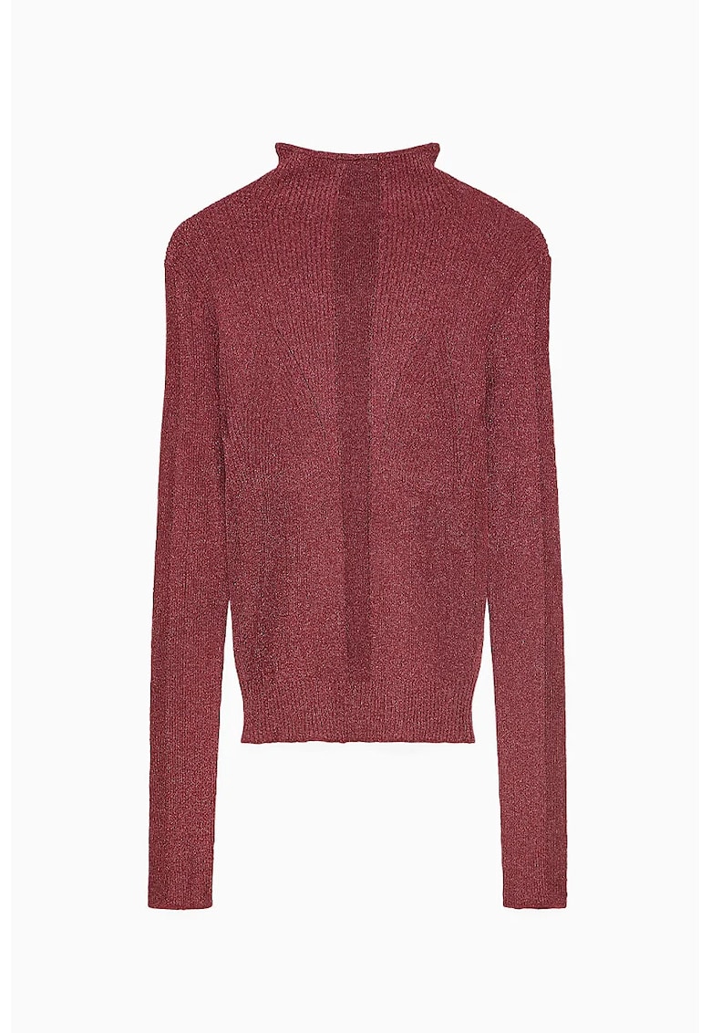 Pulover cu guler inalt din tricot cu maneca lunga - Rosu inchis