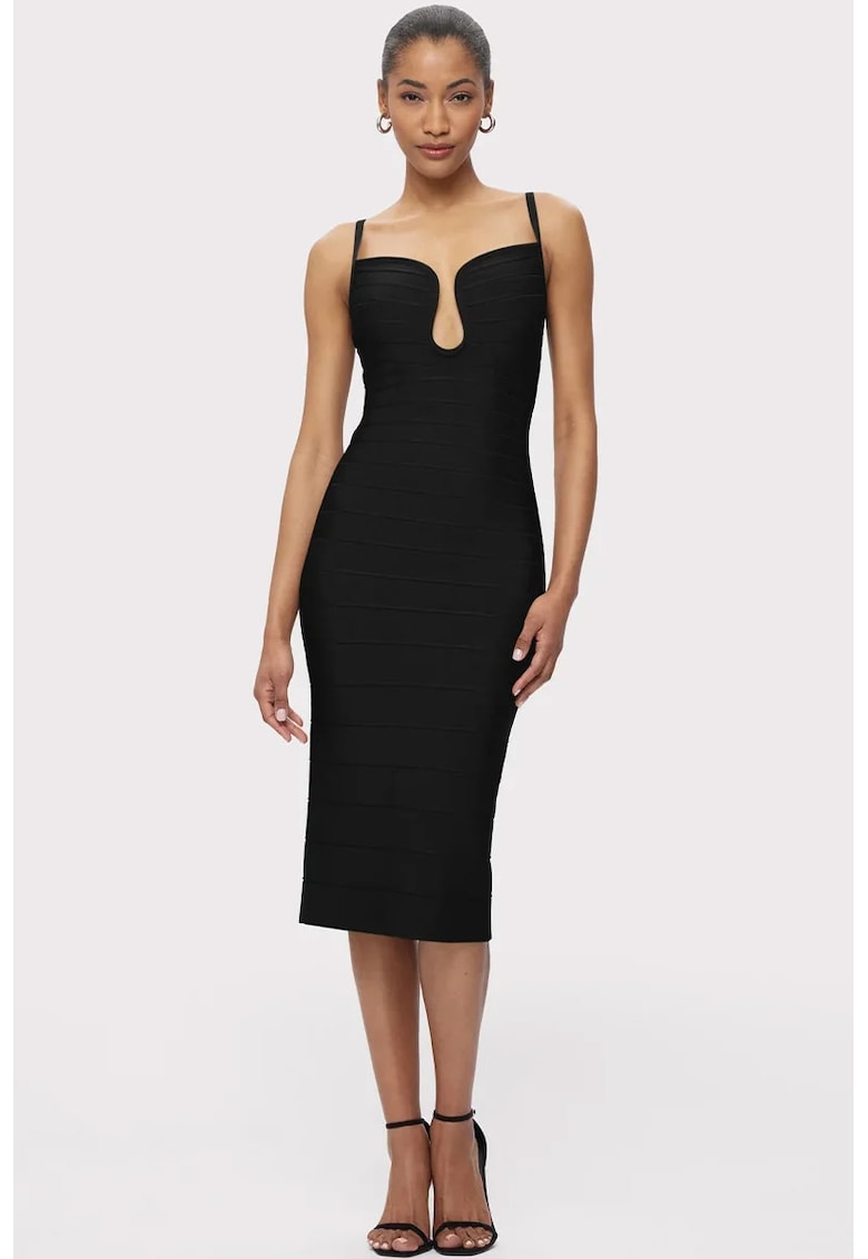 Rochie midi fara maneci si decolteu adanc - Negru
