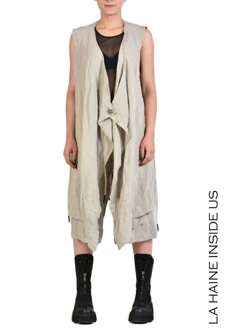 Vesta asimetrica din in - cordon detasabil - prindere nasture