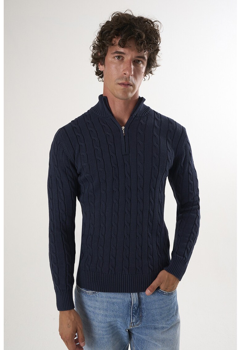 Pulover regular fit cu fenta cu fermoar - Bleumarin