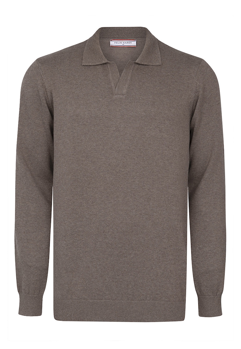 Pulover tricotat cu guler polo - Maro