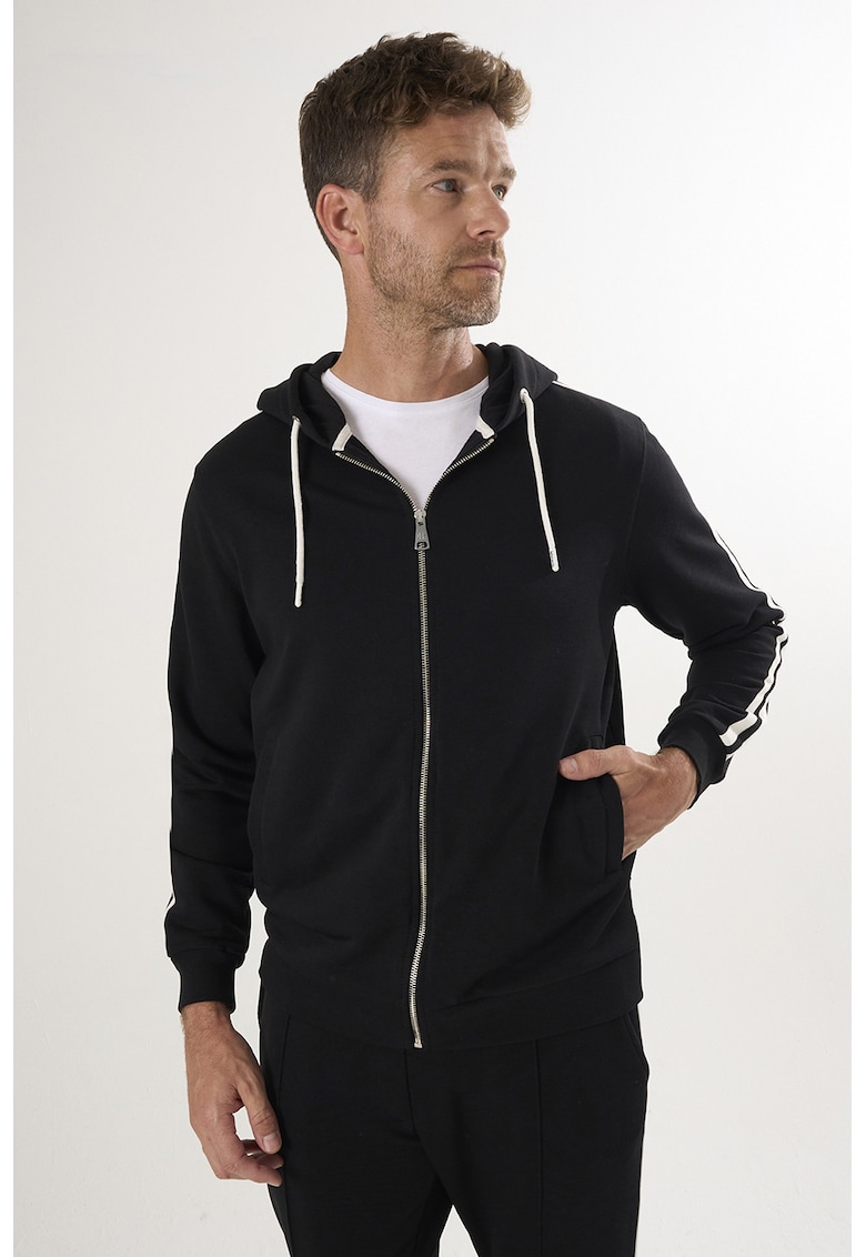 Hanorac de bumbac cu fermoar si buzunare laterale Hanorac de bumbac cu fermoar si buzunare laterale