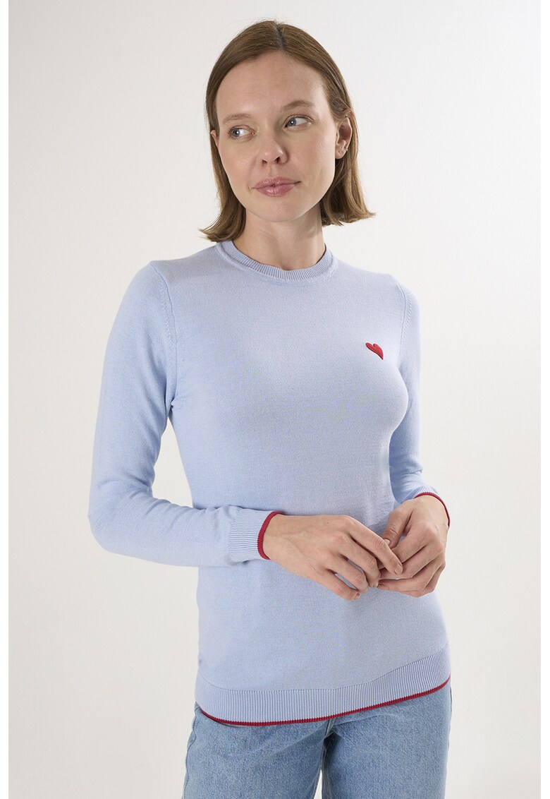 Pulover de bumbac cu aplicatie inima - Albastru lavanda
