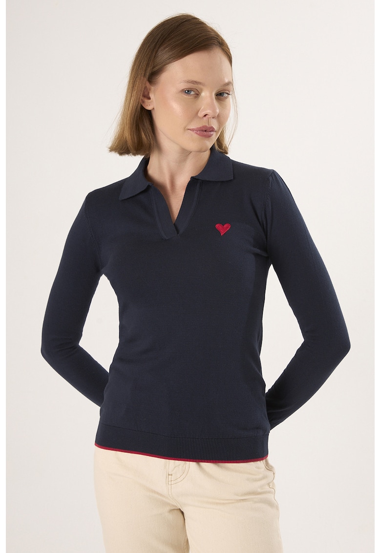Pulover polo cu terminatie contrastante - Albastru ultramarin