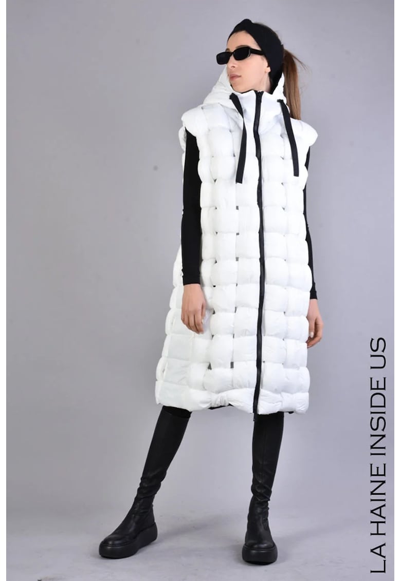 Vesta lunga matlasata - fara maneci - cu gluga si fermoar frontal dublu