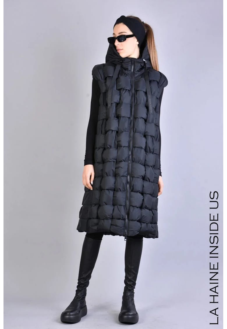 Vesta lunga matlasata - fara maneci - cu gluga si fermoar frontal dublu